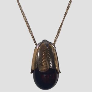 Vintage Avon Eggplant Shaped Perfume Bottle Holder Pendant Necklace 26"